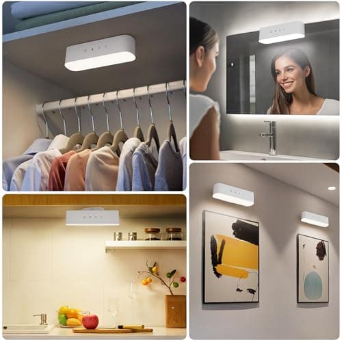 comzler Rechargeable Wall Sconces LED Wall Lights Wireless Battery Lamp for Bedroom, Touch and Remote Control, 3 Colors Wall-Light 360° Rotate Dimmable Brightness with 15 RGB Colors (1, White)