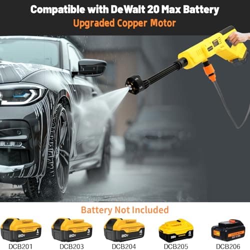 Cordless Pressure Washer for DeWalt 20V Max Battery, Portable Cordless Power Washer 1000PSI, Handheld Car Pressure Washer with 6-in-1 Nozzle for Patio Car Floor Fence Deck Indoor(Tool Only)