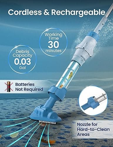 KOKIDO 5-in-1 Rechargeable Spa Vacuum Cleaner Set with 3 Hand Tools, IPX8 Safe for Warm/Cold Water, Portable, Light Duty Cleaning for Inflatable Spas, Hot Tubs, Jet Tubs, Debris & Sand Cleaning XV100