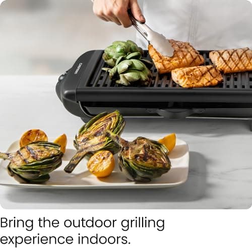 Chefman Electric Smokeless Indoor Grill w/ Non-Stick Cooking Surface & Adjustable Temperature Knob from Warm to Sear for Customized BBQing, Dishwasher Safe Removable Water Tray, Black