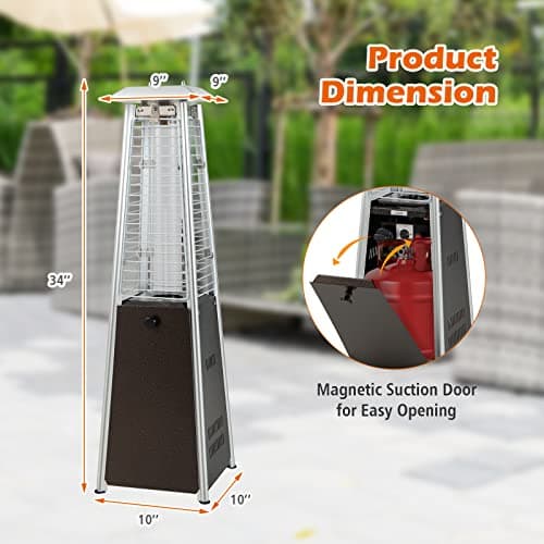 Tangkula Portable Patio Heater, 10,000 BTU Outdoor Tabletop Heater with Stainless Steel Burner, Tip-Over & Flameout Protection, 34" Pyramid Mini Outdoor Heaters for Patio, Porch, Deck (Bronze)
