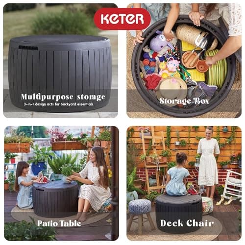 Keter Outdoor Storage Deck Box, 37 Gallon Waterproof Patio Table Bin, Circa, Brown