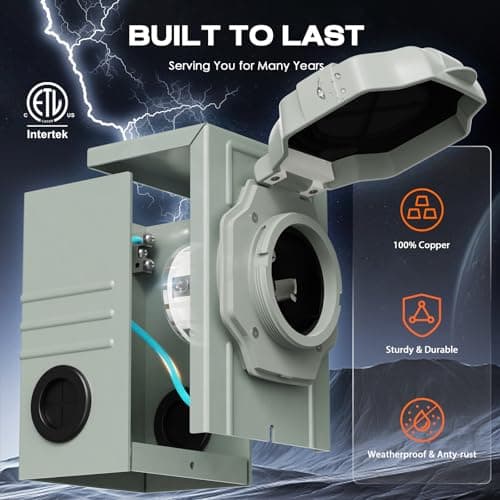 50 Amp Generator Cord and Pre-Drilled Power Inlet Box, 25FT Heavy Duty NEMA 14-50P to SS2-50R Extension Cord Twist Locking with Inlet Box, 125/250V, 12500W, ETL Listed for Outdoor Emergency Kit