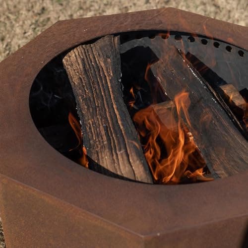 Ash & Ember 24" Corten Steel Dual Flame Smokeless Fire Pit with Lid, Ultra-Efficient Enclosed Airflow Design, Backyard Smokeless Outdoor Fire Pit, Will Patina Overtime