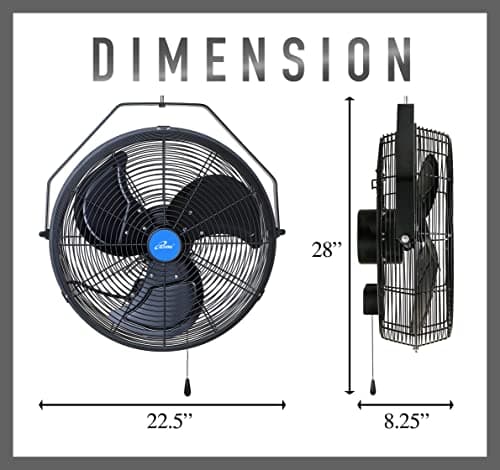 iLiving 18" Wall Mounted Variable Speed Indoor/Outdoor Weatherproof Fan, Industrial grade for Patio, Greenhouse, Garage, Workshop, and Loading Dock, 6360 CFM, Black