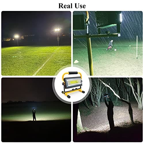 100W COB Rechargeable Work Light, 7000LM Cordless LED Work Lights, Waterproof Portable Flood Light with Stand for Outdoor Camping, Hiking, Garage, Car Repairing, Workshop Job Site Lighting