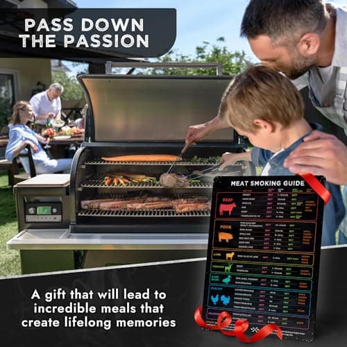 Meat Temperature Magnet & BBQ Smoker Guide - Pellet Grill Accessories - Wood, Time, & Temp - Grilling Gifts for Men