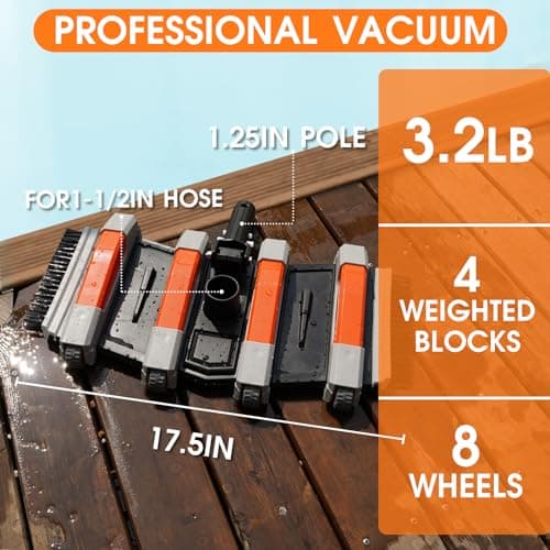 Heavy Duty Pool Vacuum Head with Side Brush & Wheels for Vinyl Liner Professional Weighted Swimming Pool Vac Cleaner Heads for Inground & Above Ground Pool - Orange