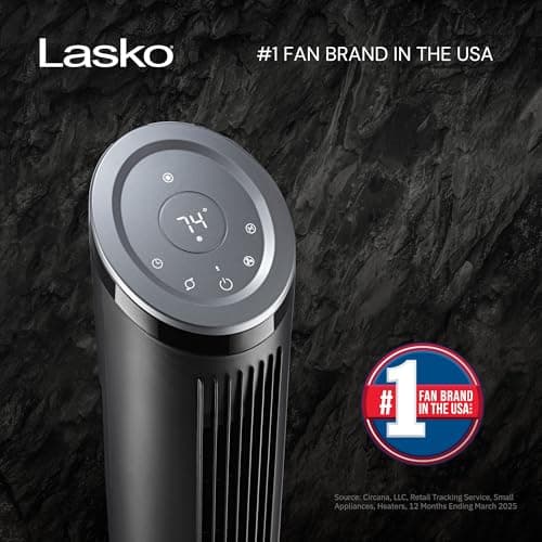 LASKO Ascend 36" Tower Fans for Home, 29 ft/s Airflow, Quiet 29dB on Low, 90° Oscillation, 12 Hour Timer, Air Filter for Hair & Dust, Remote, Black, OST100
