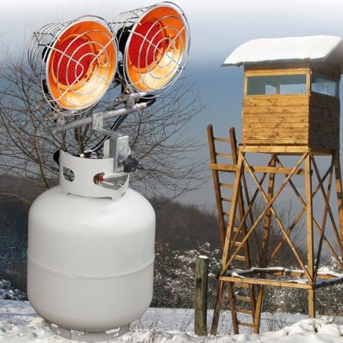 Avenger FBDTP30 Infra-Red Tank Top Outdoor Heater for Use with Propane Gas Tanks for Camping, Patios, and More, Double Burner, 30,000 BTU, Silver