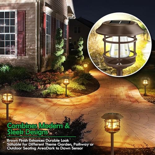 Solar Pathway Lights 8PK Outdoor Garden Yard Lights Waterproof Auto-on/Off Landscape for Lawn Patio Walkway Warm Light (Brown), PTH-080