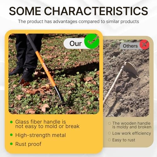 57 Inch Heavy Duty Garden Hoe with Orange Fiberglass Handle - Long Handle Garden Hoes for Weeding, Gardening, and Cultivating - Durable Hoe Garden Tool for Heavy Duty Use