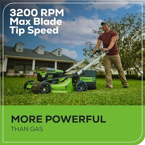Greenworks 60V 21” Cordless (Self-Propelled) Lawn Mower (LED Lights + Aluminum Handles), 2 x 4.0Ah Batteries and Dual Port Rapid Charger
