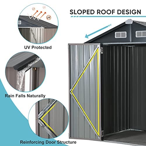 Verano Garden 6x4 FT Outdoor Storage Shed, Galvanized Metal Steel Garden Shed,Double Door W/Lock, Bike Storage for Backyard, Patio, Lawn (72.05" × 38.58"× 77.17")