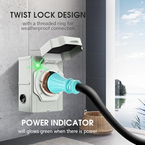 50 Amp Generator Cord 25FT and Power Inlet Box, 125V/250V Extension Power Cord, NEMA 14-50P/SS2-50R Twist Lock Connector, NEMA SS2-50P Pre-Drilled Inlet Box for Generator to House, ETL Listed
