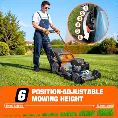 SENIX LSSG-H2 22-Inch Self Propelled Gas Lawn Mower with 163 cc 4-Cycle Engine, 3-in-1 Rear Wheel Drive Variable Speed Lawnmower, 6-Position Height Adjustment with 11-Inch Rear Wheels