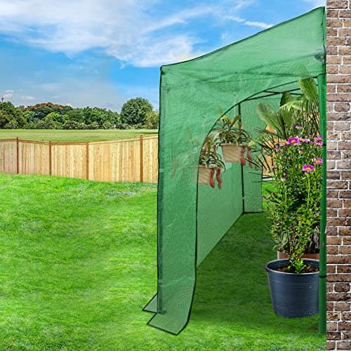 EAGLE PEAK 9x4 Lean-to Portable Walk-in Greenhouse, Pop-up Indoor Outdoor Garden Green House, Zippered Doors and Window, PE Cover, Green