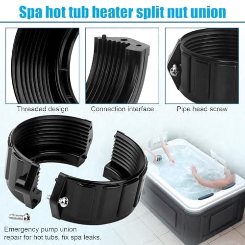2" Spa Hot Tub Heater Split Nut Unions with Screws & Heater Gasket, Split Nut for Hot Tub and Spa Replacement Part, Suitable for 2-inch Heater Assemblies - 2 Pack