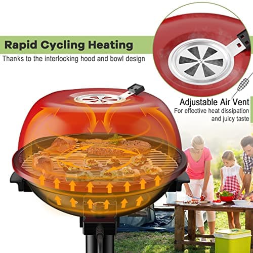 Giantex Electric Grill Indoor Outdoor, 1600W Portable Barbecue Grill with Removable Non-Stick Grilling Rack, Adjustable Temperature, Oil Drip Tray, for Picnic Camping Backyard Cooking (Red)