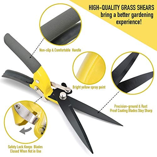 Jardineer Grass Shears Handheld, Razorsharp Hand Grass Clippers, Non-Slip Grass Clippers & Shears, Grass Shears Manual for Lawn, Hand Shears and Clippers for Grass