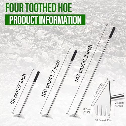 4 in 1 Garden Tool Lengths Adjustable Garden Hoe Stainless Steel Blade Head Razor Sharp Garden Hoe Tool Heavy Duty for Loosening The Soil Weeding Digging Holes Length 56.3 Inch