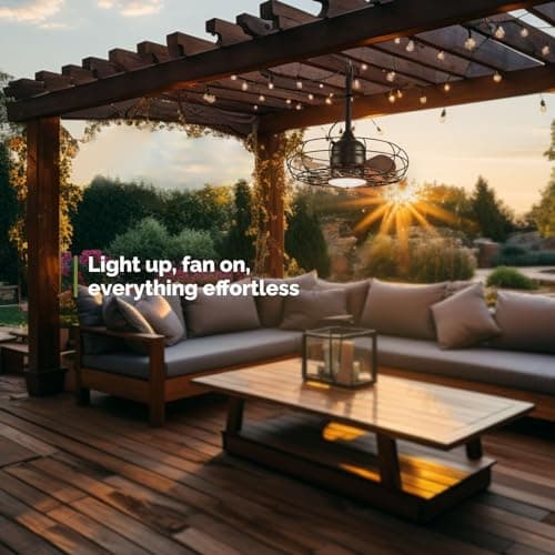 Orison Outdoor Ceiling Fans with Light, 21'' Wet Rated Outdoor Hanging Fan for Gazebo, Plug in Caged Lighting for Pergola Canopy, Hanging with Hook, 3 Color LED Light, Waterproof
