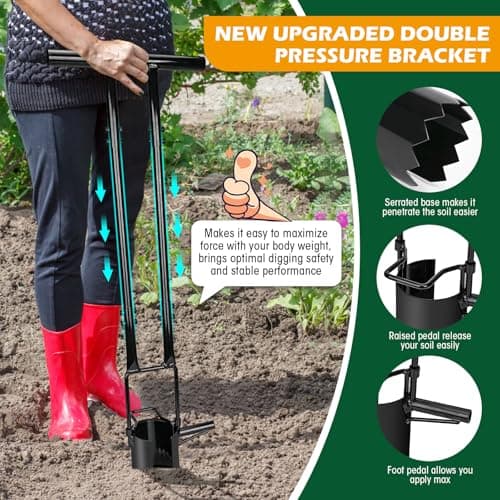 Bulb Planter Tool Long Handle,5-in-1 Lawn and Garden Tool,Gardening Bulb Transplanter,Stand Up Handled Bulb Planter,Grass Plugger,Sod Remover Lawn Plugger Digging Holes to Plant Tulips,Iris,Daffodil