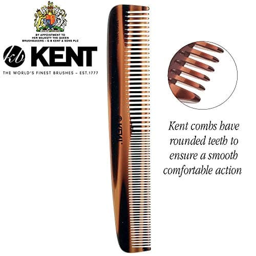 KENT 9T Double Tooth Dressing Table Comb, Tortoise Fine and Wide Tooth Coarse/Fine Dresser Comb for Hair, Beard, Mustache Styling, Grooming - For Men, Women, and Kids, Made in England
