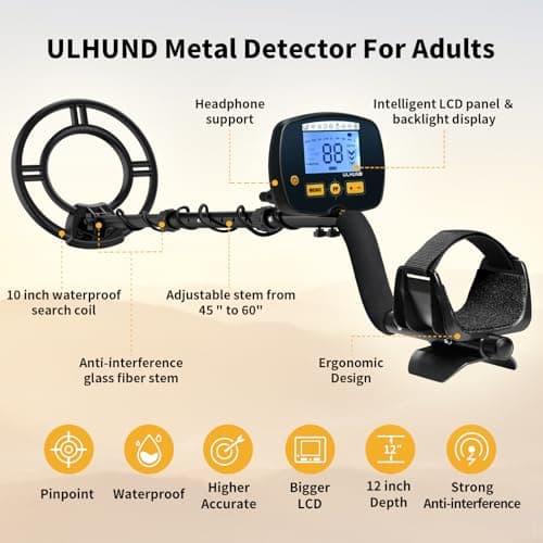 Upgraded Metal Detector for Adults, Easy to Use Higher Accuracy Metal Detector Advanced DSP Chip with 12'' Detection Depth Lightweight Waterproof for Beach Yard