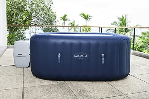 Bestway SaluSpa Hawaii AirJet 2 to 6 Person Square Inflatable Hot Tub Portable Outdoor Spa with 140 Soothing AirJetsr, Blue