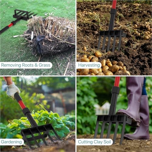 Pitch Fork for Garden, 5-Tine Heavy Duty Pitchfork for Loosening Soil, 41 Inch Gardening Fork for Digging, Composting, Spading, Cultivating Soil, Metal Fork Head with Fiberglass Handle, D-Grip