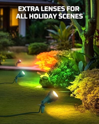 DEWENWILS 120V Spotlight Outdoor, 400LM Waterproof LED Spot Light with 3 Extra Lenses (Red Yellow Green), Landscape Lighting for Holiday, Trees, 5FT Extension Cord, UL Listed