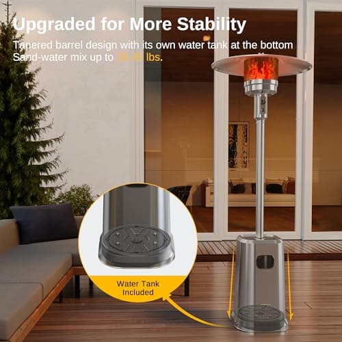 EAST OAK 50,000 BTU Patio Heater with Sand Box, Double-Layer Stainless Steel Burner, Table Design, Safety Protection System, Wheels, Propane Patio Heater for Home and Commercial, Stainless Steel