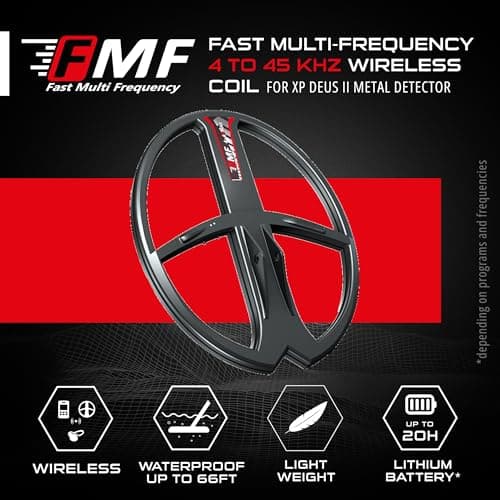 XP Metal Detectors 13x11 FMF Coil with Coil Cover & Lower stem for Deus II Metal Detector - Fast and Simultaneous Multi Frequency Coil from 4 to 45 kHz (D3428FMF)