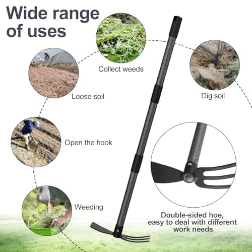 Cultivator Hoe Garden Tool, 45 inch Stainless Steel Long Handle Heavy Duty Gardening Tools，Extended Reach Double Hoes Suitable for Digging Loosening