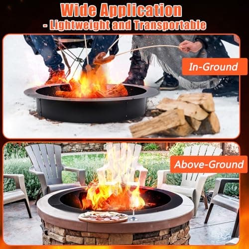 QuliMetal 36-Inch Steel Fire Pit Ring Insert, DIY Campfire Ring Above or In-Ground, Black