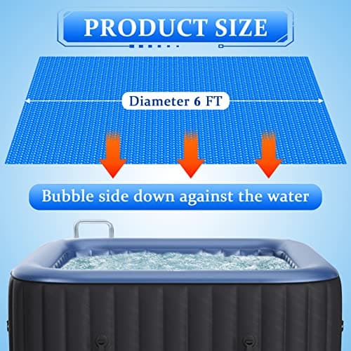 Solar Hot Tub Spa Bubble Cover Blanket for 6 7 Ft Square Inflatable Hot Tub Spa Pool Thermal Insulation Floating Bubble Wrap Covers Blankets(6 x 6 FT)
