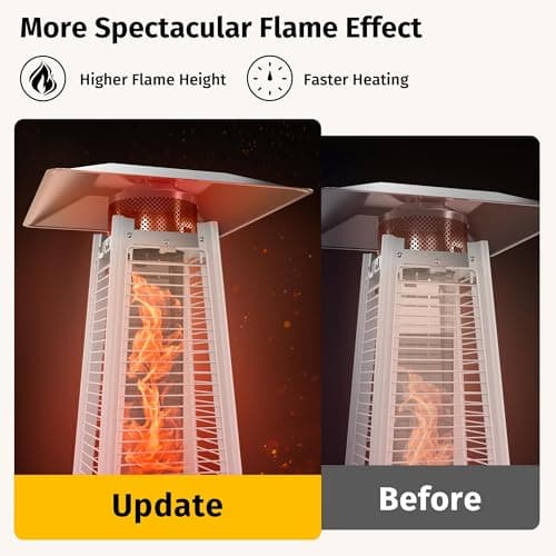 EAST OAK 48,000 BTU Pyramid Patio Heater, Outdoor Patio Heater All Stainless Steel With Wheels, Quartz Glass Tube Propane Heater for Commercial & Residential, Triple Protection System, 2025 Upgrade