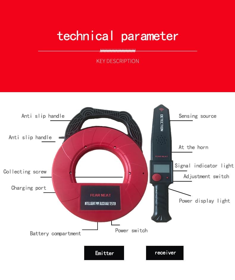 Pipe Locators, Water Pipe Blockage Detector for PVC/Plastic/Metal Underground Pipeline Blocking Clogging Finder Sewer Wall Scanner Plumbing Tools 30M