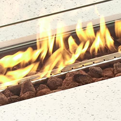 COSIEST Outdoor Propane Fire Pit Table 56" x 28" Rectangle Beige Compact Concrete-Like Finish, CSA Certified, 50,000 BTU,Wind Guard, Tank Outside, Free Lava Rocks, Fits 20lb Tank Outside, Raincover