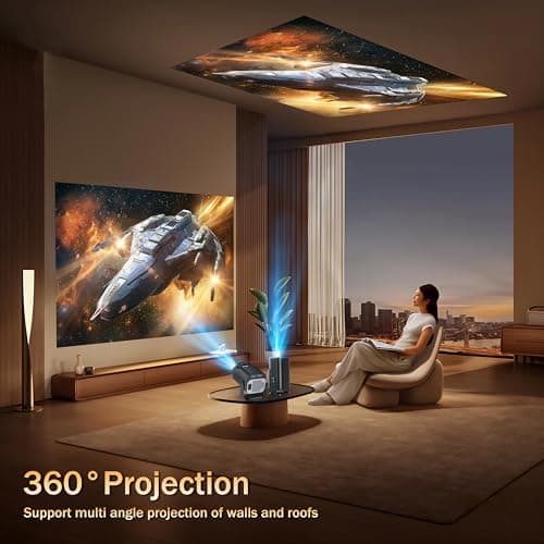 Projector 1080P Full HD, 4K Projector with 180° Rotation, Built-in App Portable Projector WiFi 6 & Bluetooth 5.2 Support,Featuring Auto Keystone Correction,HDMI/USB Connectivity Projector Black