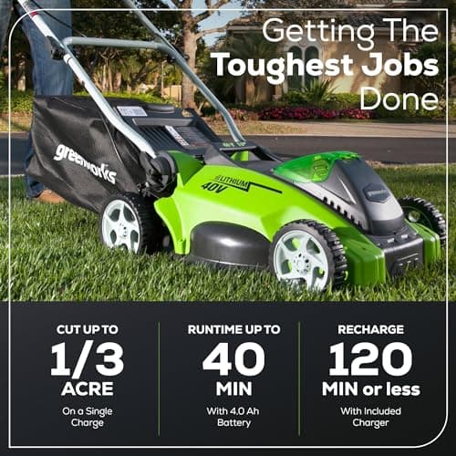 Greenworks 40V 16" Cordless (Push) Lawn Mower (75+ Compatible Tools), 4.0Ah Battery and Charger Included