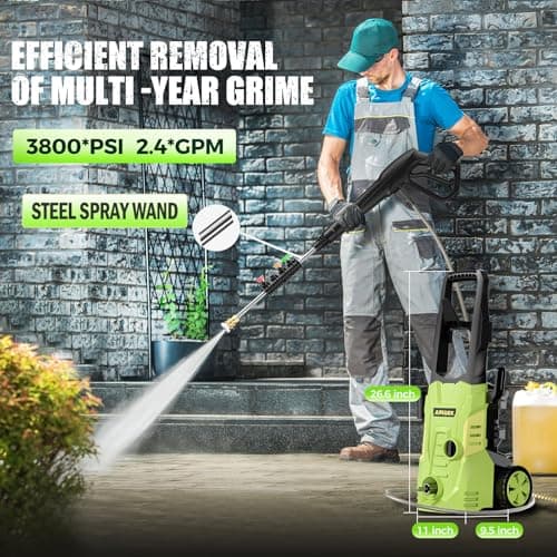 Electric Pressure Washer - GUIFIN Portable Power Washer with Soap-Adjustable Tank, Steel Spray Wand, 4 Pressure Tips, 6.6 FT Inlet & 23 FT Outlet Hose, 3800PSI & 2.4GPM, for Patio/Car/Driveway/Fence