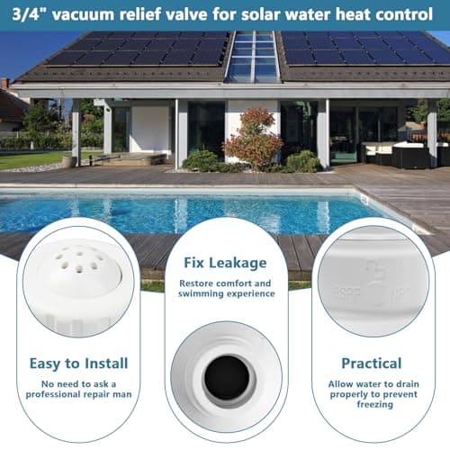 3/4" Vacuum Relief Valve Fixes Pool Solar System Pool Heating System Water Leakeage Compatible with Heliocol Sunstar SwimJoy SwimLux Solar Panels Heater