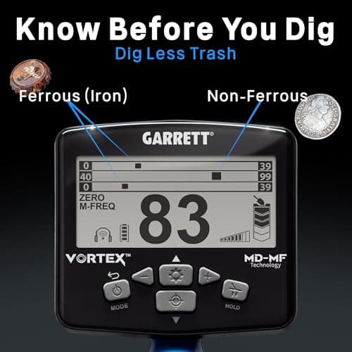 Garrett Vortex VX9 - Made in The USA - Metal Detector for Adults - MD-MF Tech - Waterproof to 16 ft, 8.5” x 11” Searchcoil, 7 Frequency Options, Three-Tiered Target ID Scales - Weighs 2.9 Pounds