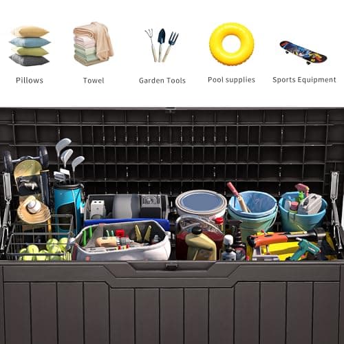 YITAHOME 80 Gallon Resin Deck Box, Weather Resistant Outdoor Storage Box, Lockable Indoor Outdoor Storage for Supplies and Essentials, Dark Brown