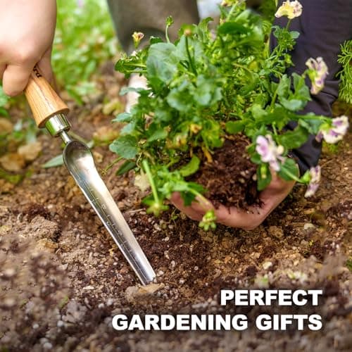 Seeding Widger,Stainless Steel Seed Dibber Tool with Measuring Scale,Wooden Handle Garden Bulb Trowel for Seed Planting Tool Hand Shovel Planter Transplanter Dibber Soil Digginng