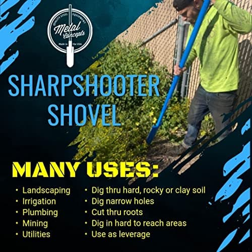 Metal Concepts Sharpshooter Spade Shovel 78 Inch Drain Spade Trenching Shovel + Steel Digging Bar- Weighted Long Handle Sharp Shooter Shovel with Hardened Chromoly 15 Inch Head