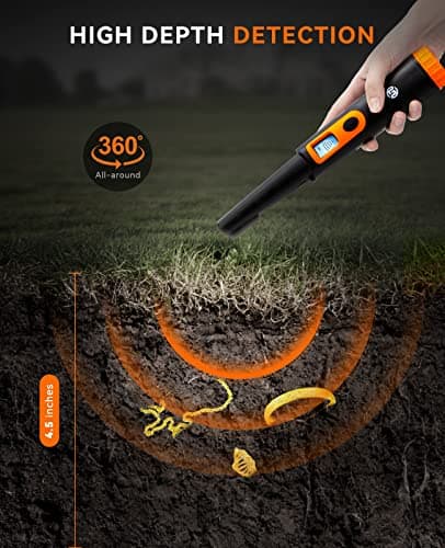 SUNPOW Metal Detector Pinpointer for Adults & Kids, Fully Waterproof, 360°Detection Handheld Pin Pointer Wand with LCD Screen, 3 Modes (Buzzer, Vibration,Sound) for Treasure Hunting- OTMD08