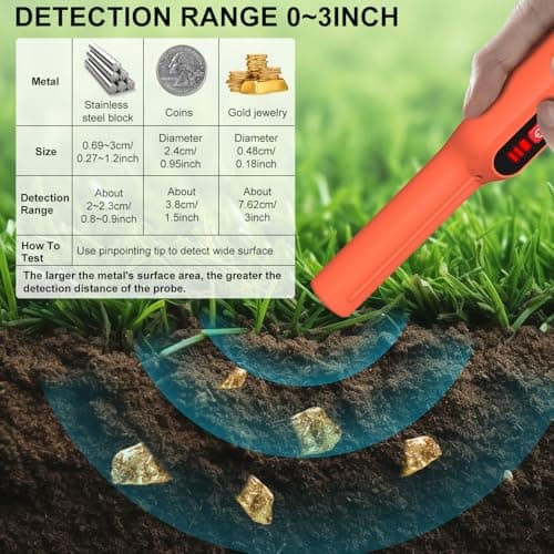 Metal Detector Pinpointer, Handheld Pin Pointer Wand Professional IP68 Fully Waterproof 360°Detection, Search Treasure Pinpointing Finder Probe with 9V Battery for Adults, Kids - Orange-MD01